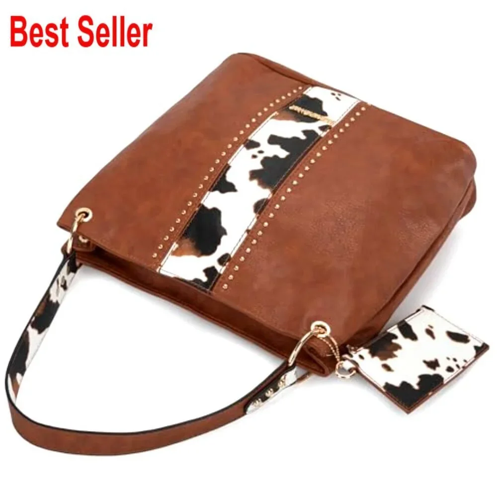 Faux Leather Hobo Bag with Back Zipper Pocket and Coin Wallet